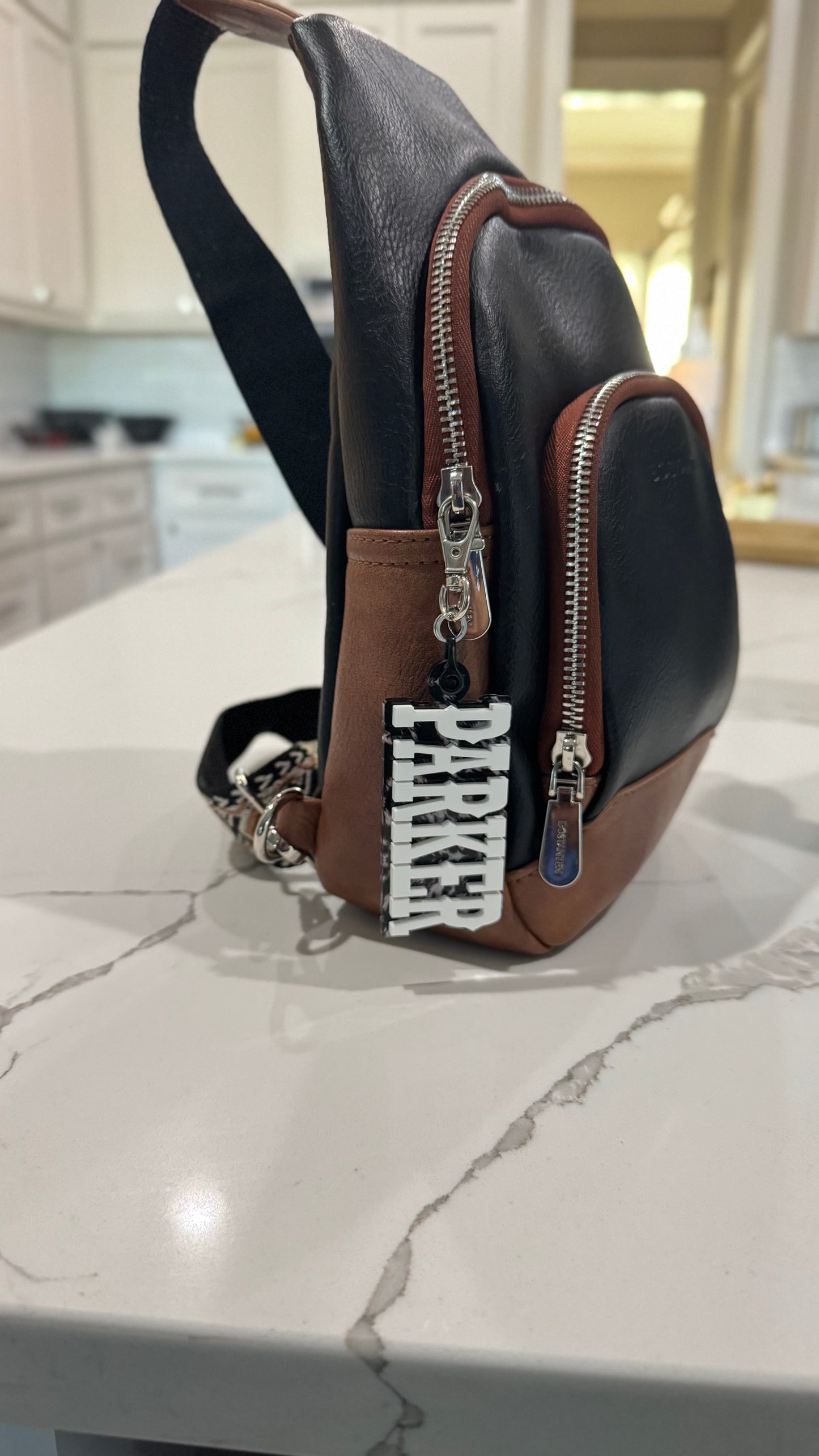 Black and White Cowhide Personalized Keychains