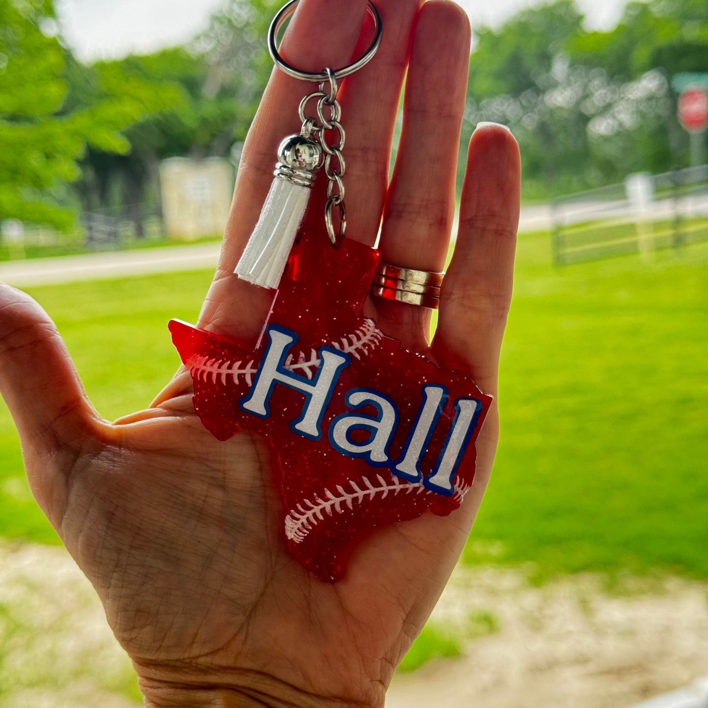 Baseball Keychain State of Texas Shape