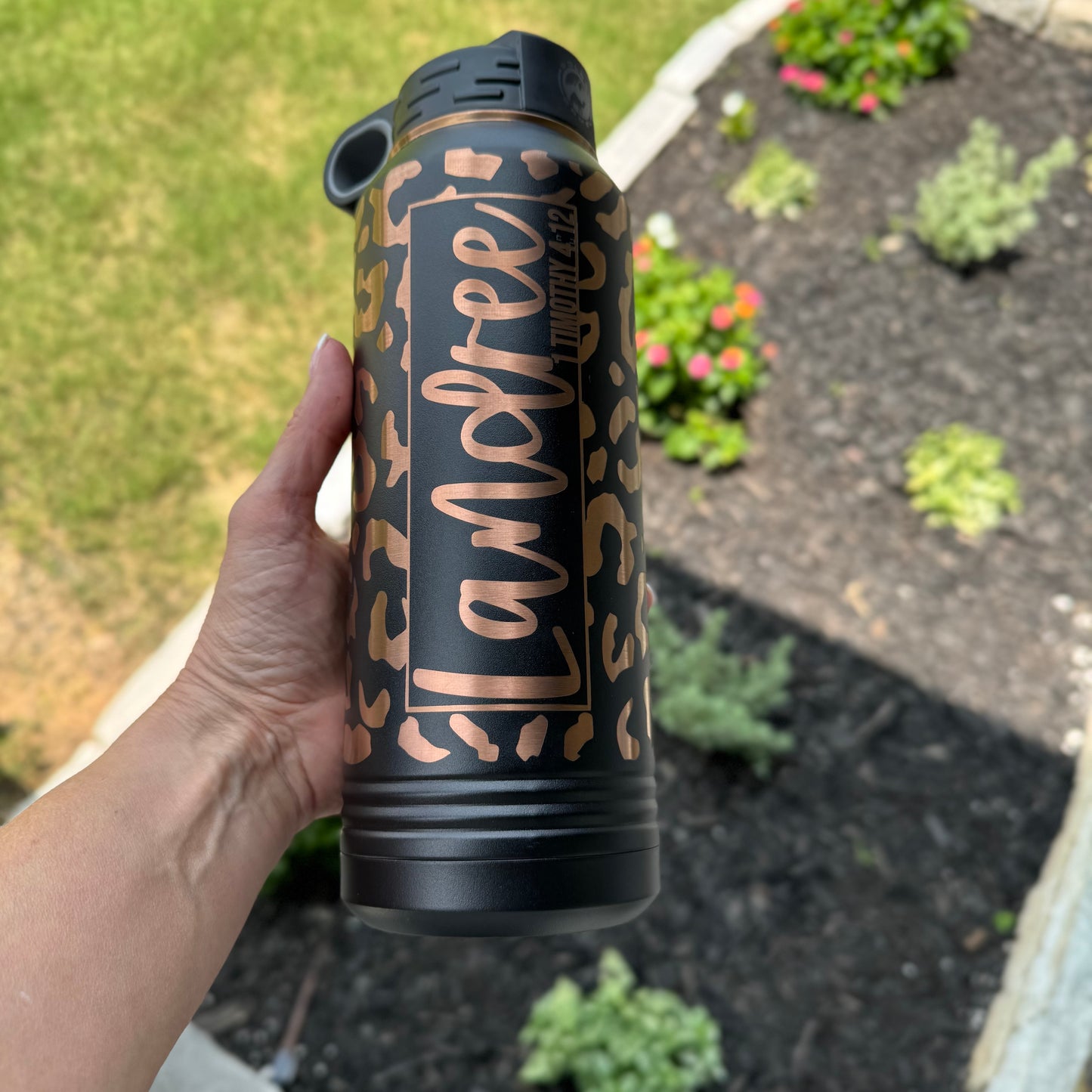 Customized Leopard Print Engraved Water Bottle & Keychain