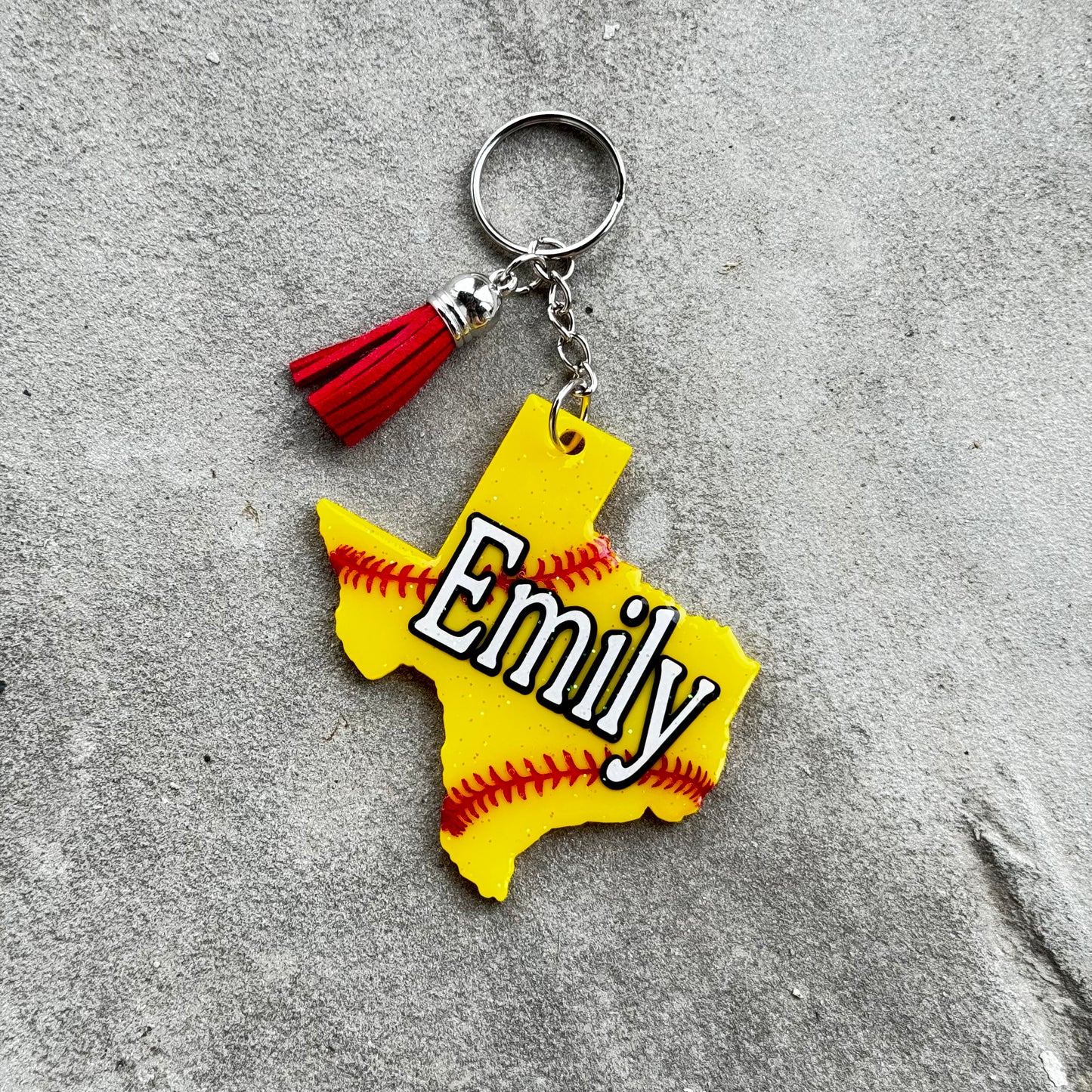 Softball Name Tag State of Texas Shape Keychain