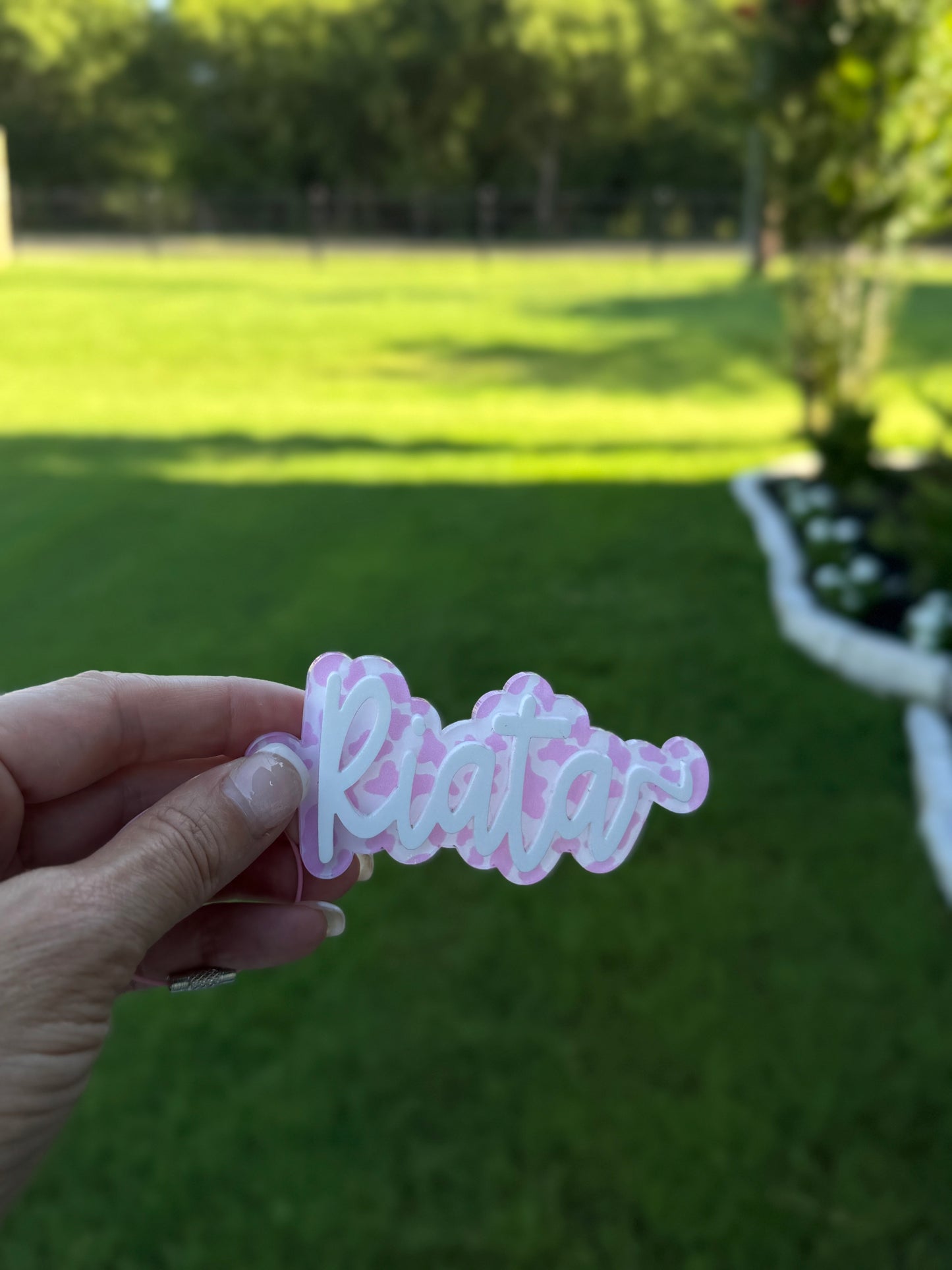 Pink and White Cow Print Personalized Keychains