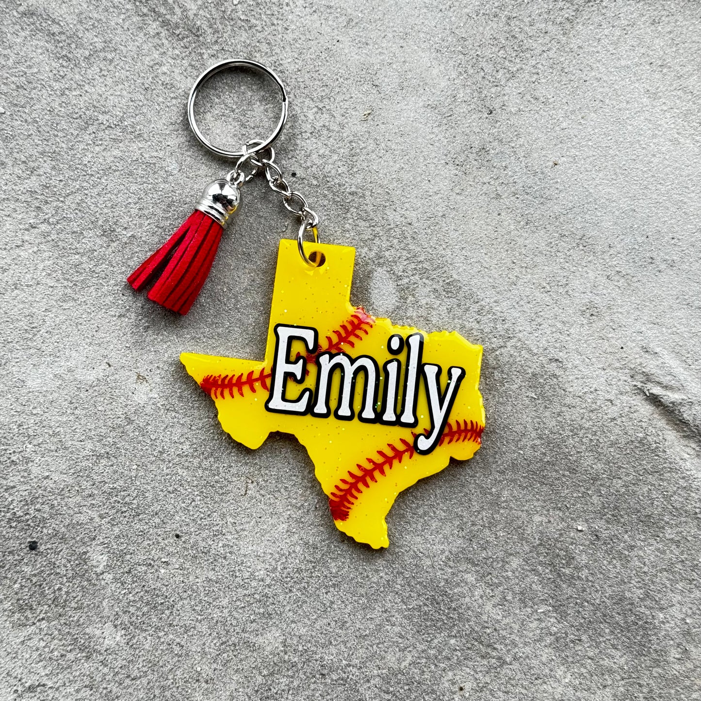 Softball Name Tag State of Texas Shape Keychain