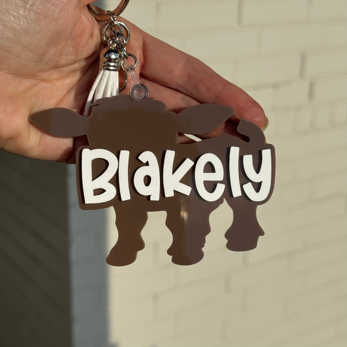 Western Cow Shape Keychain with 3D Layered Name — Personalized