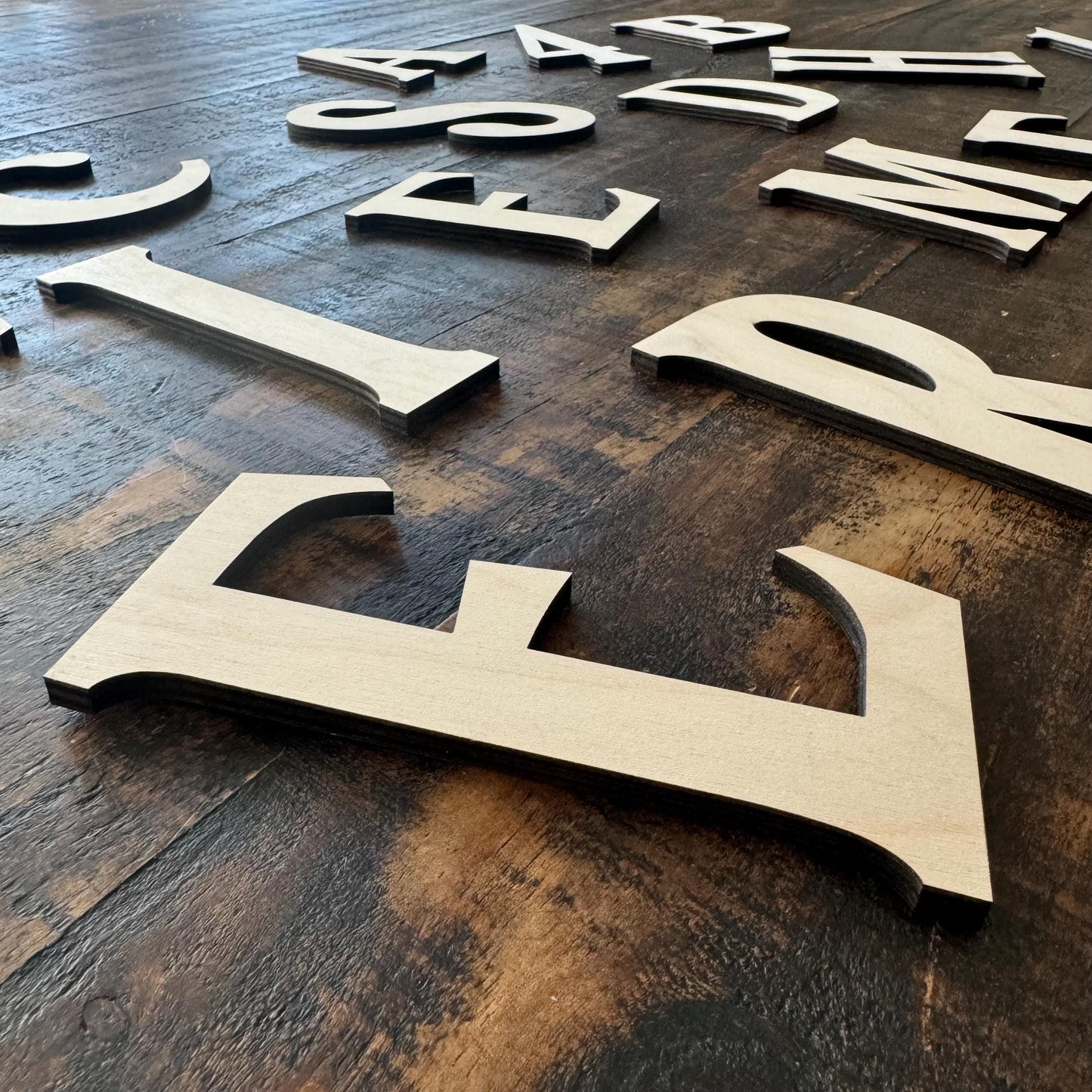 Wooden Laser Cut Outs Calligraphy Wood Letter for Signs Words Phrase Custom 3D Lettering Vertical Logo Small and Large Size Home Wall Art