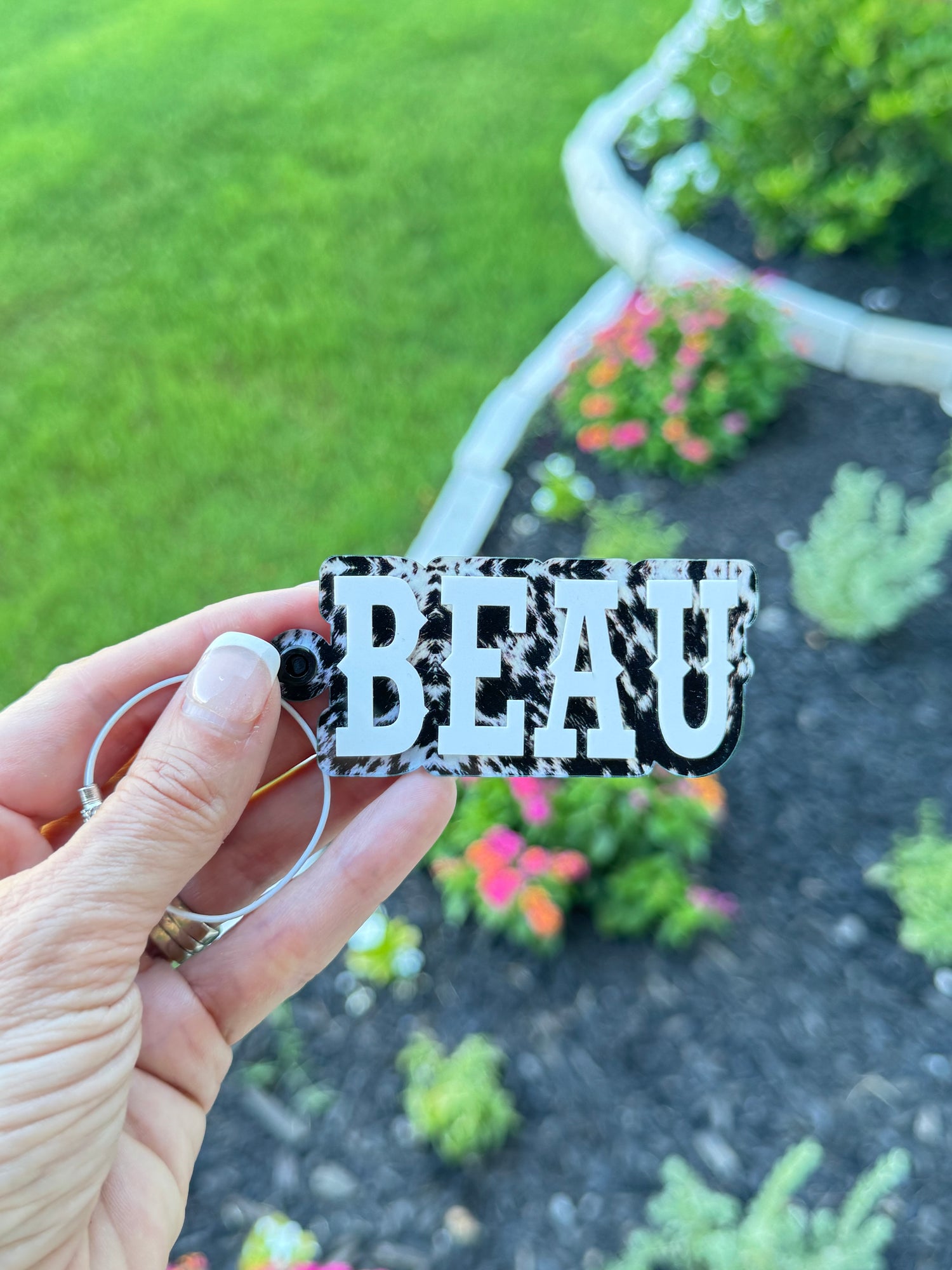 Black and White Cowhide Custom Keychain