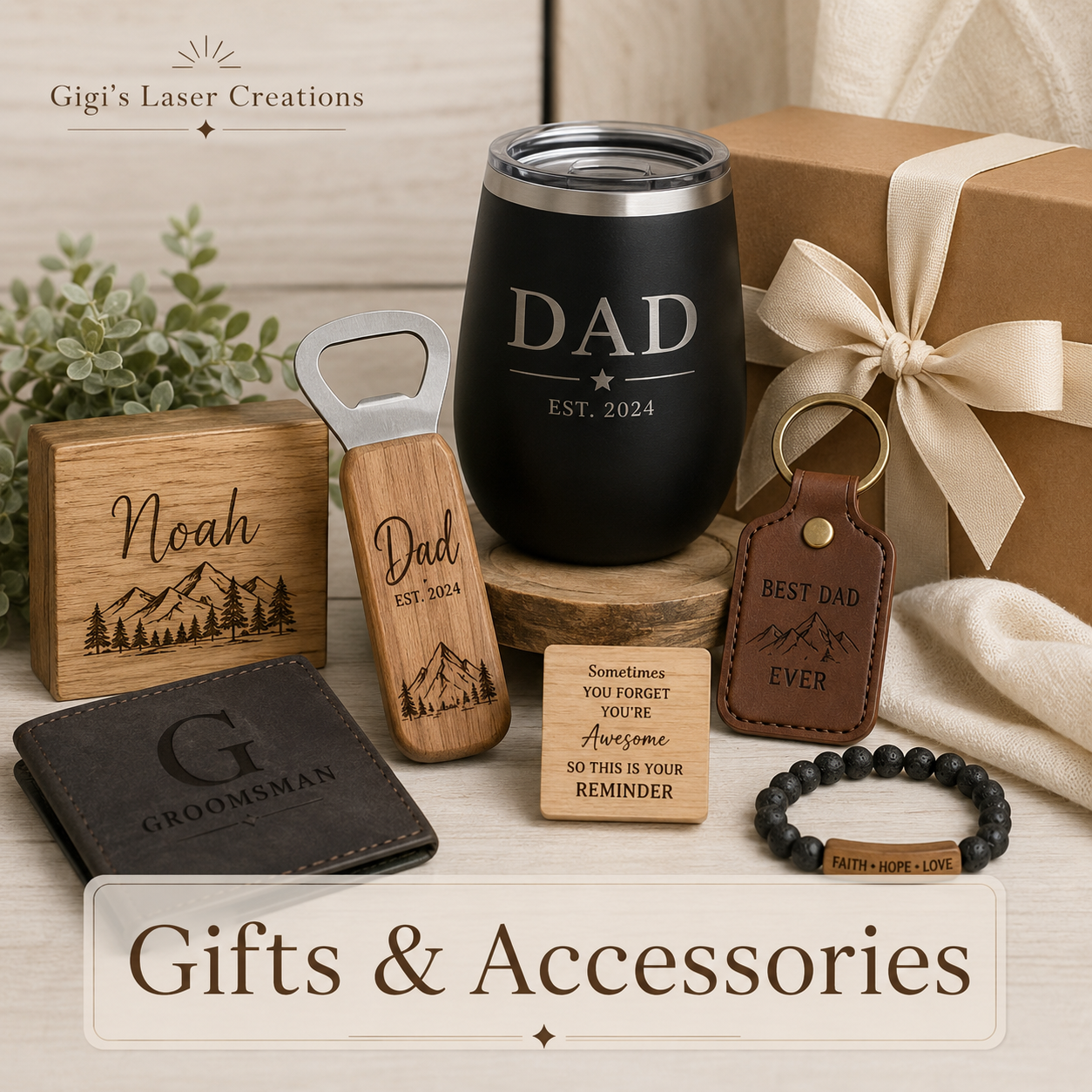 Personalized engraved leatherette gifts and accessories