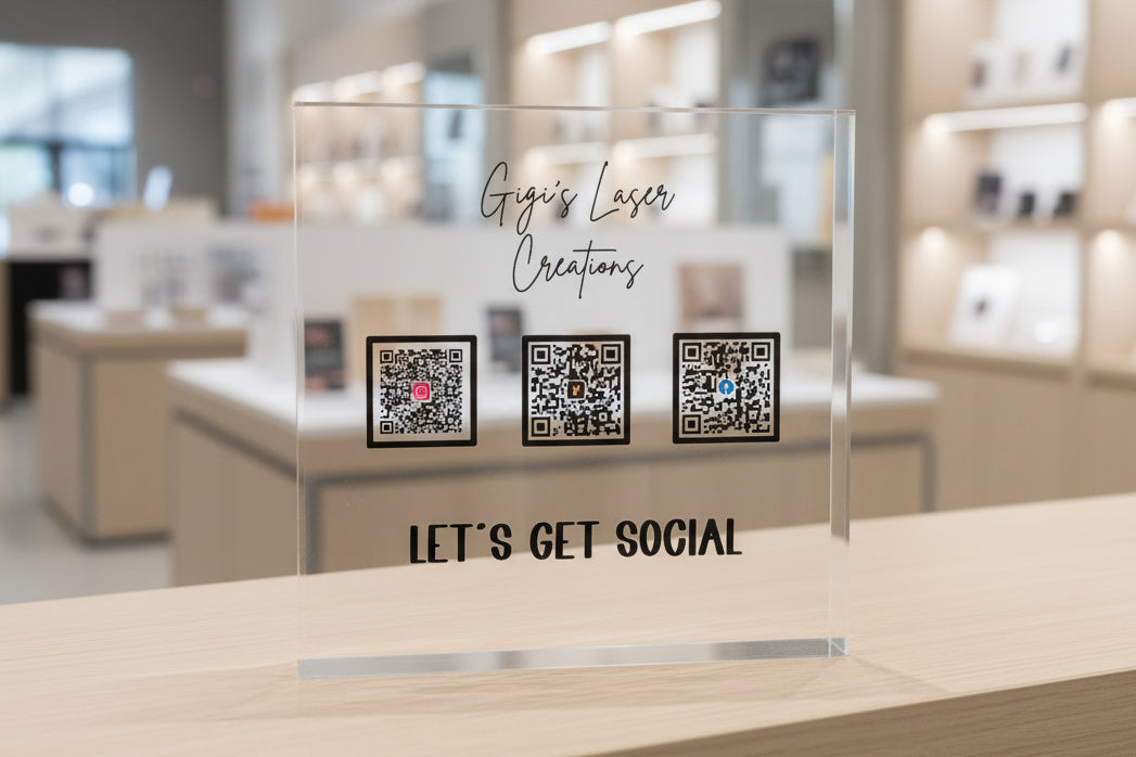Custom Acrylic QR Code Sign Block for Business | UV Printed Logo Social Media & Website Display