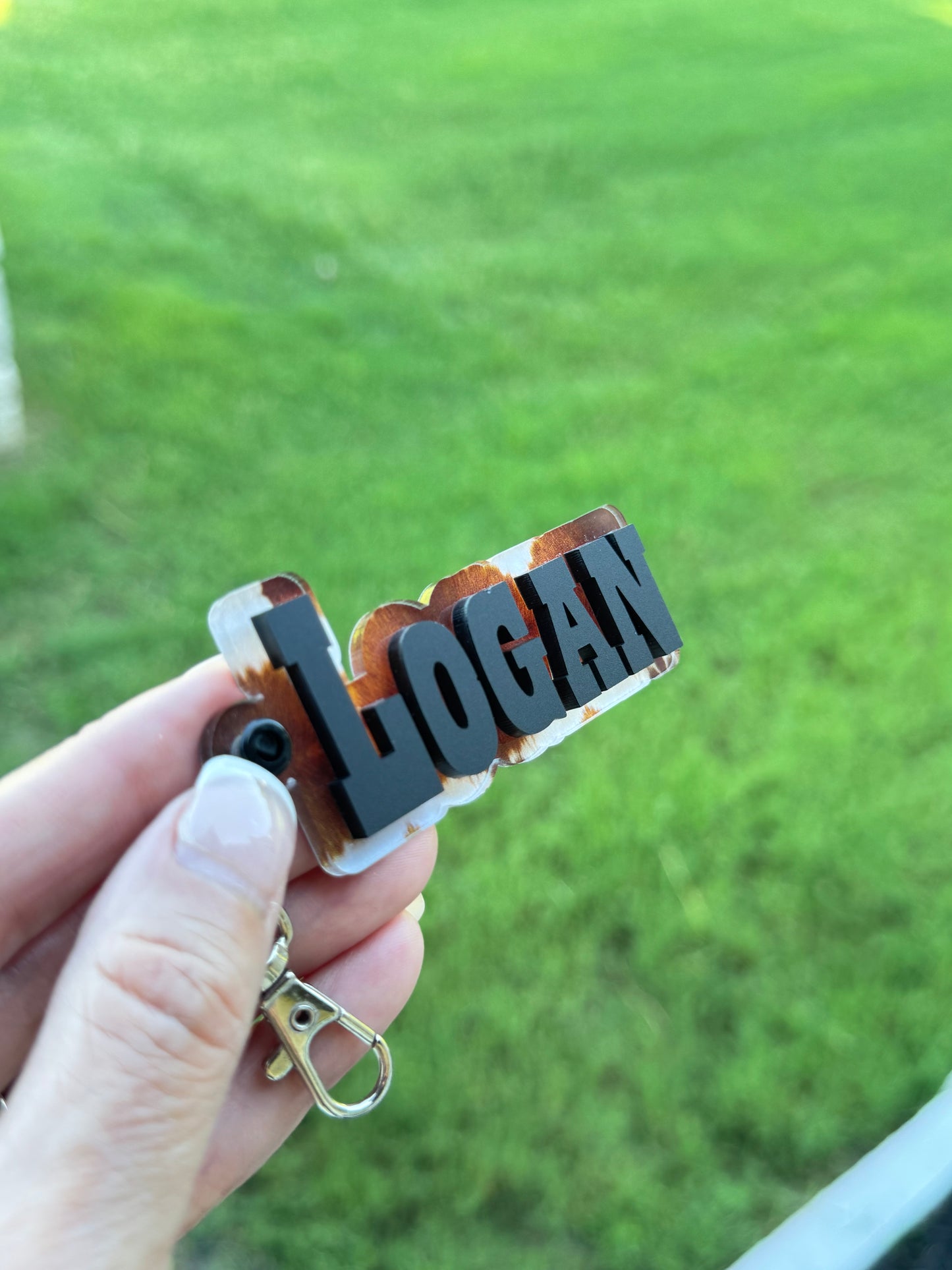 Brown & White Cowhide Personalized Keychain — Western Accessories