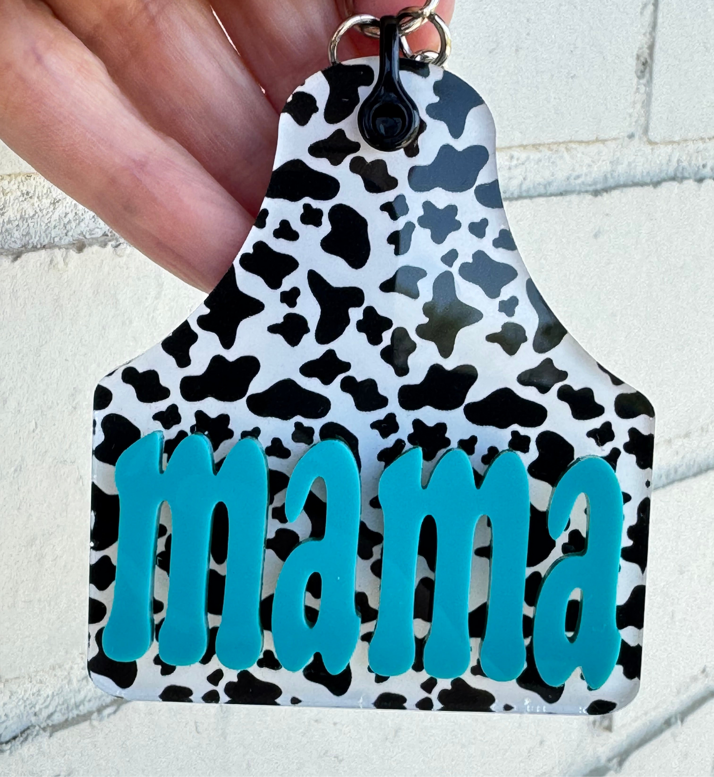 Black White Cow Tag Keychain — Personalized Western Keychain