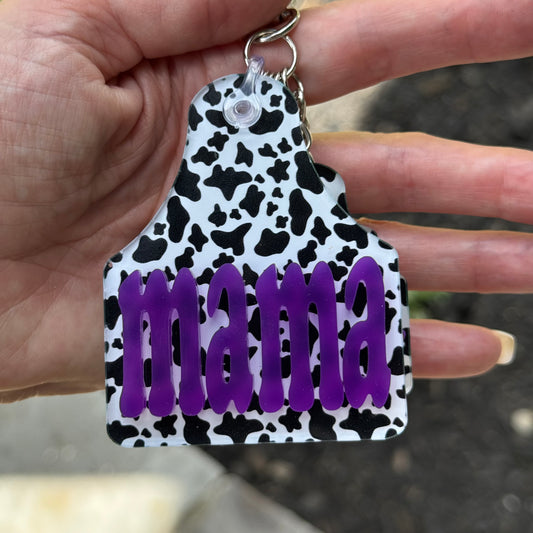 Black White Cow Tag Keychain Personalized