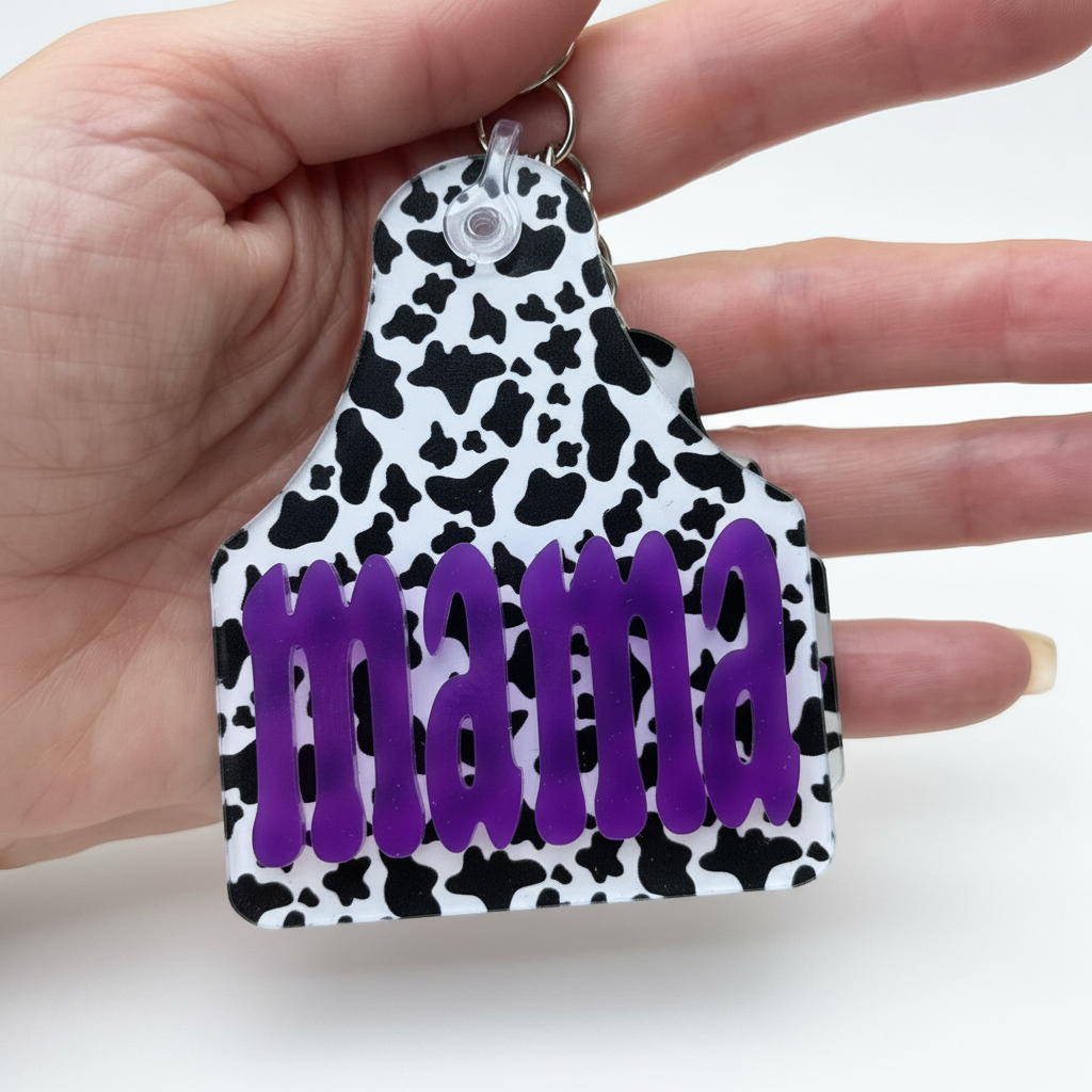 Black White Cow Tag Keychain — Personalized Western Keychain