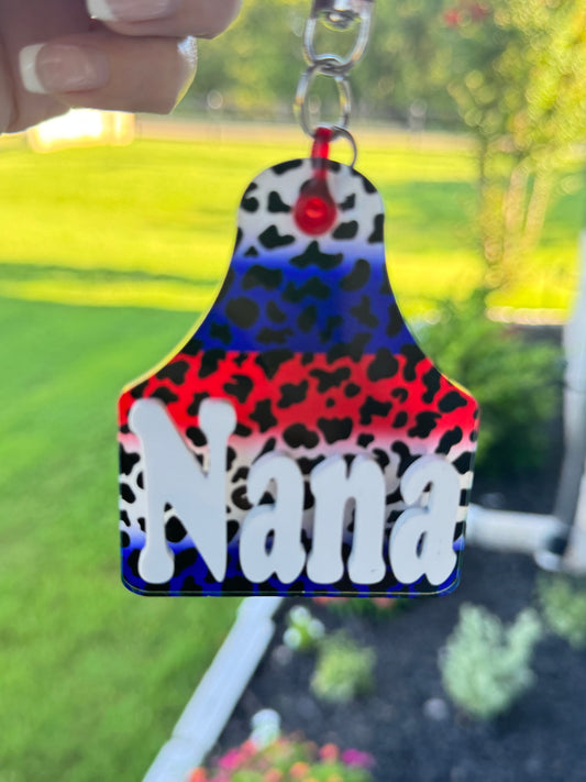 Patriotic Cow Tag Shape Keychain Personalized