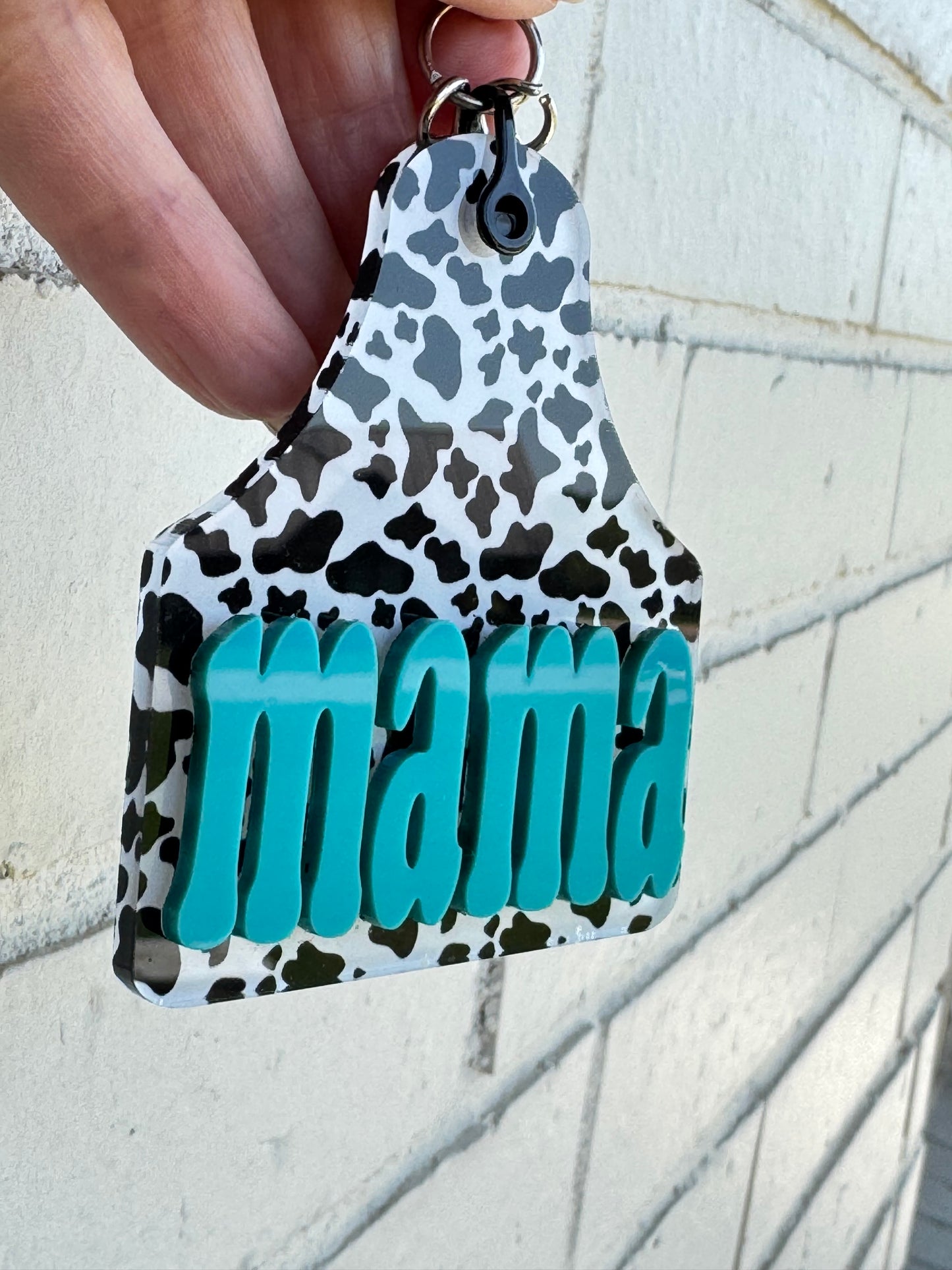 Black White Cow Tag Keychain — Personalized Western Keychain