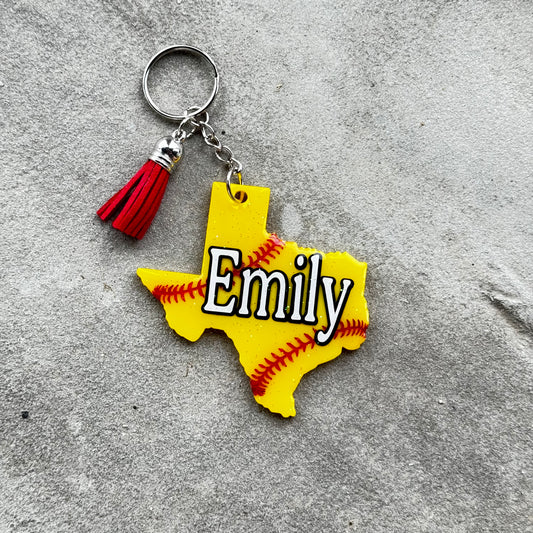 Softball Name Tag State of Texas Shape Keychain