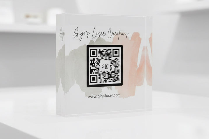 Custom Acrylic QR Code Sign Block for Business | UV Printed Logo Social Media & Website Display