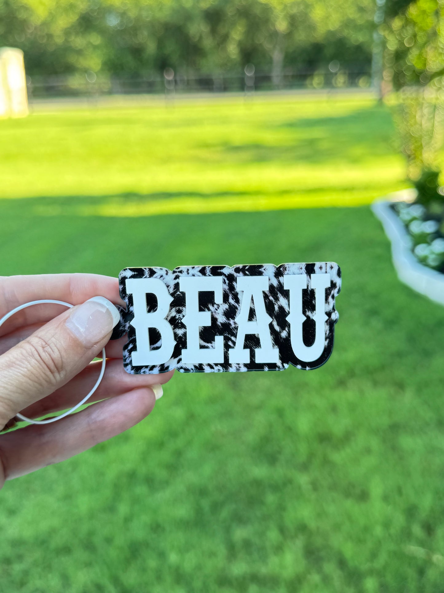Black and White Cowhide Personalized Keychains