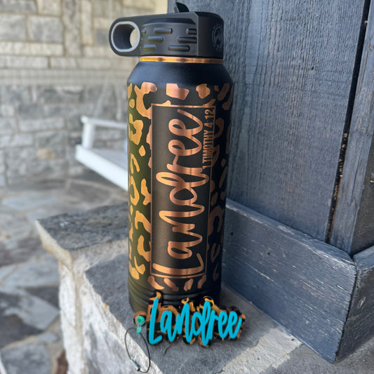 Customized Leopard Print Engraved Water Bottle & Keychain