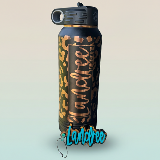 Customized Leopard Print Engraved Water Bottle & Keychain