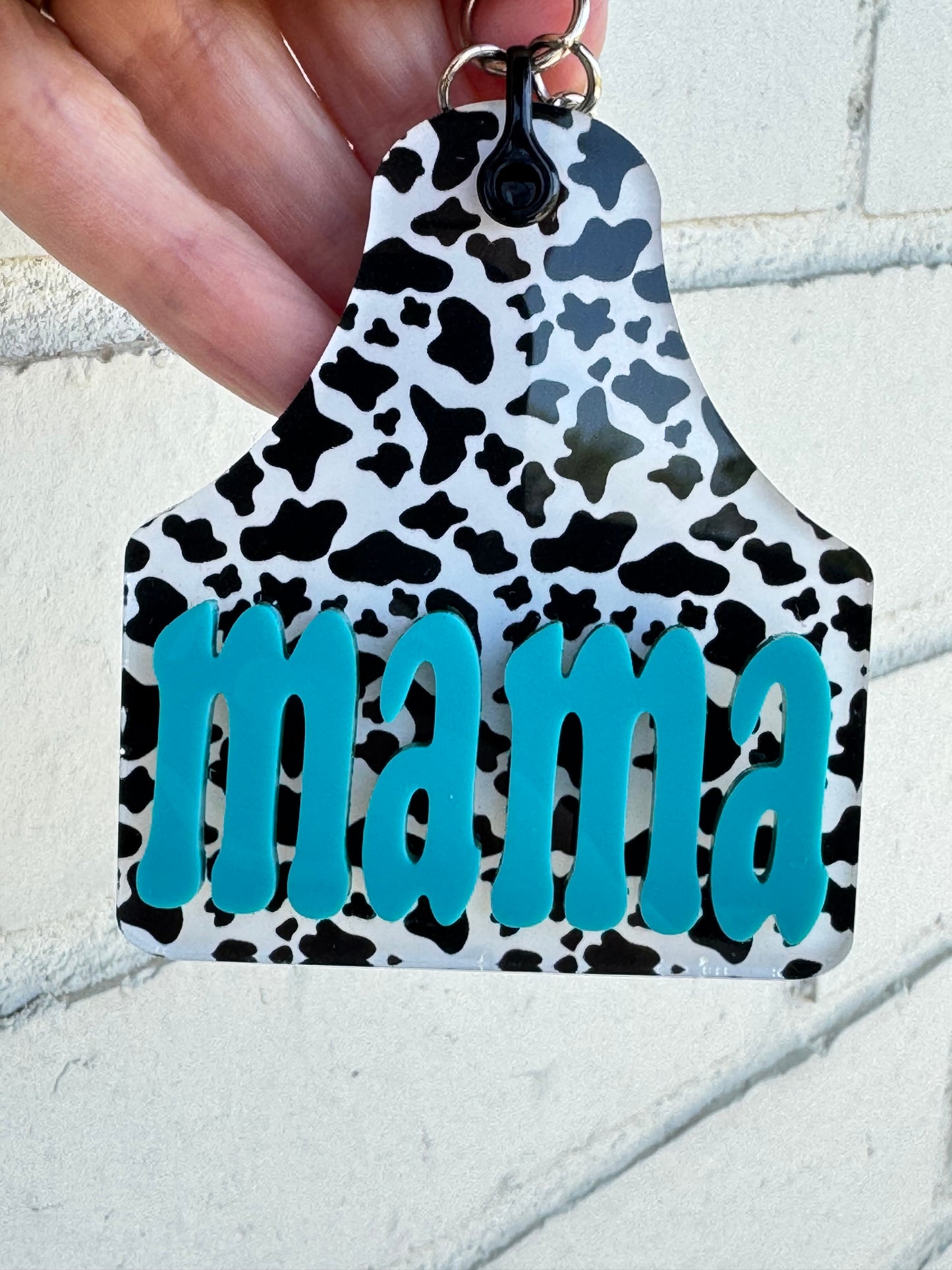Black White Cow Tag Keychain — Personalized Western Keychain