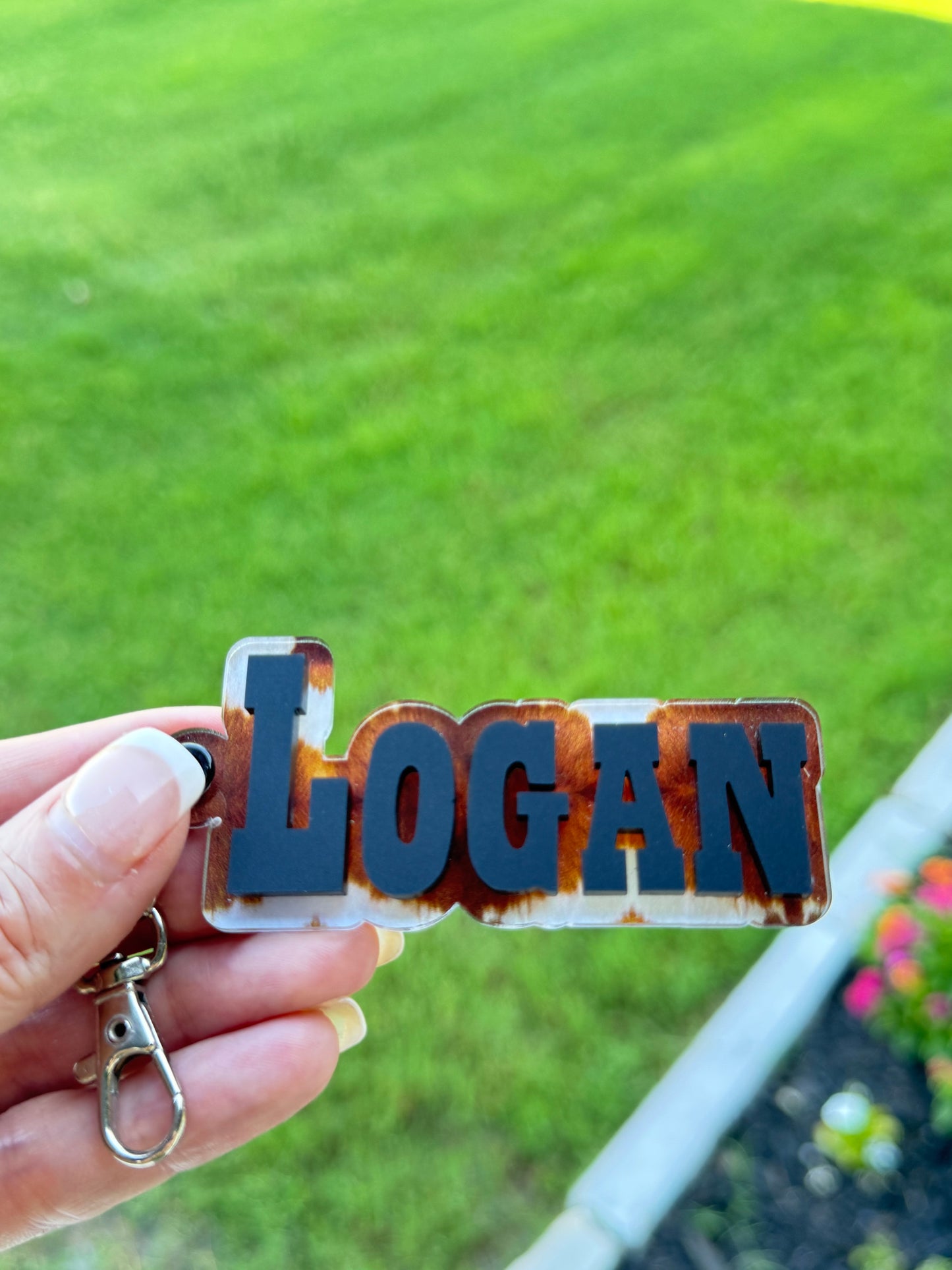 Brown & White Cowhide Personalized Keychain — Western Accessories