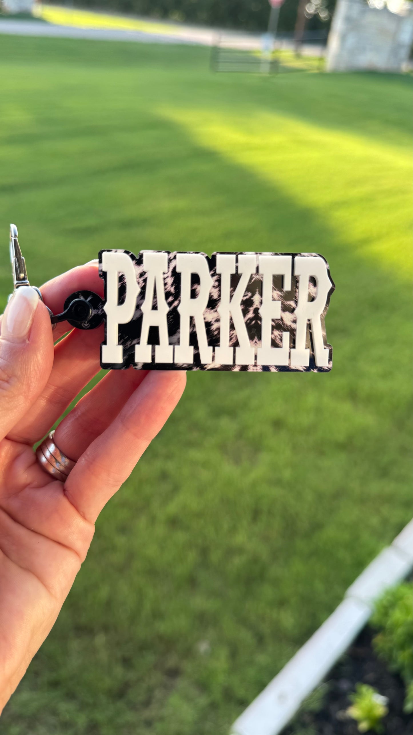 Black and White Cowhide Personalized Keychains