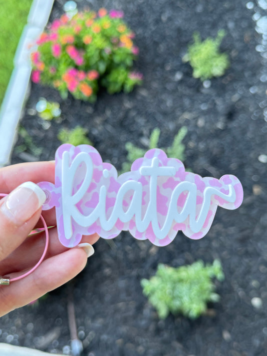 Pink and White Cow Print Personalized Keychains