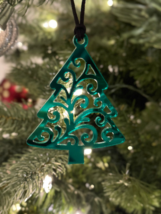 3" Mirror Green Acrylic with intricate cut outs Christmas Tree