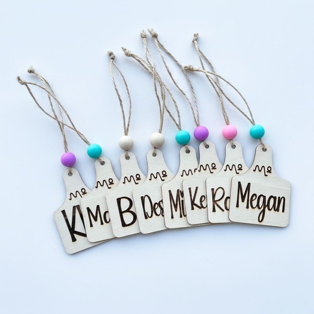 Cow Ear Tag Shape Gift Tag with Custom Engraving