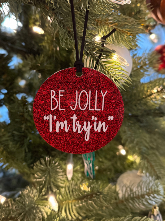 Be Jolly Red Glitter Christmas Tree Ornaments