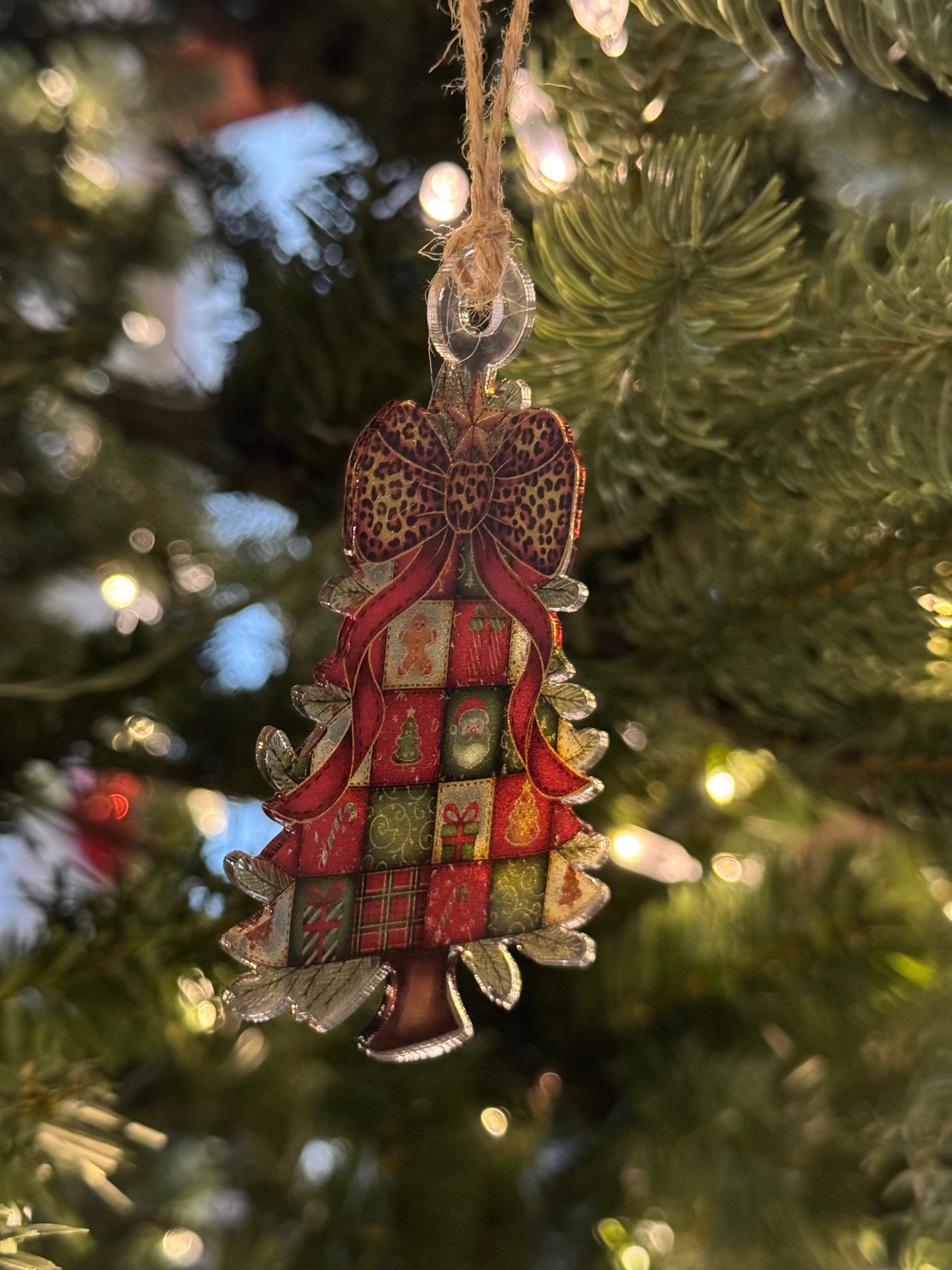 Christmas Tree Ornament Cheetah Print Bow Design