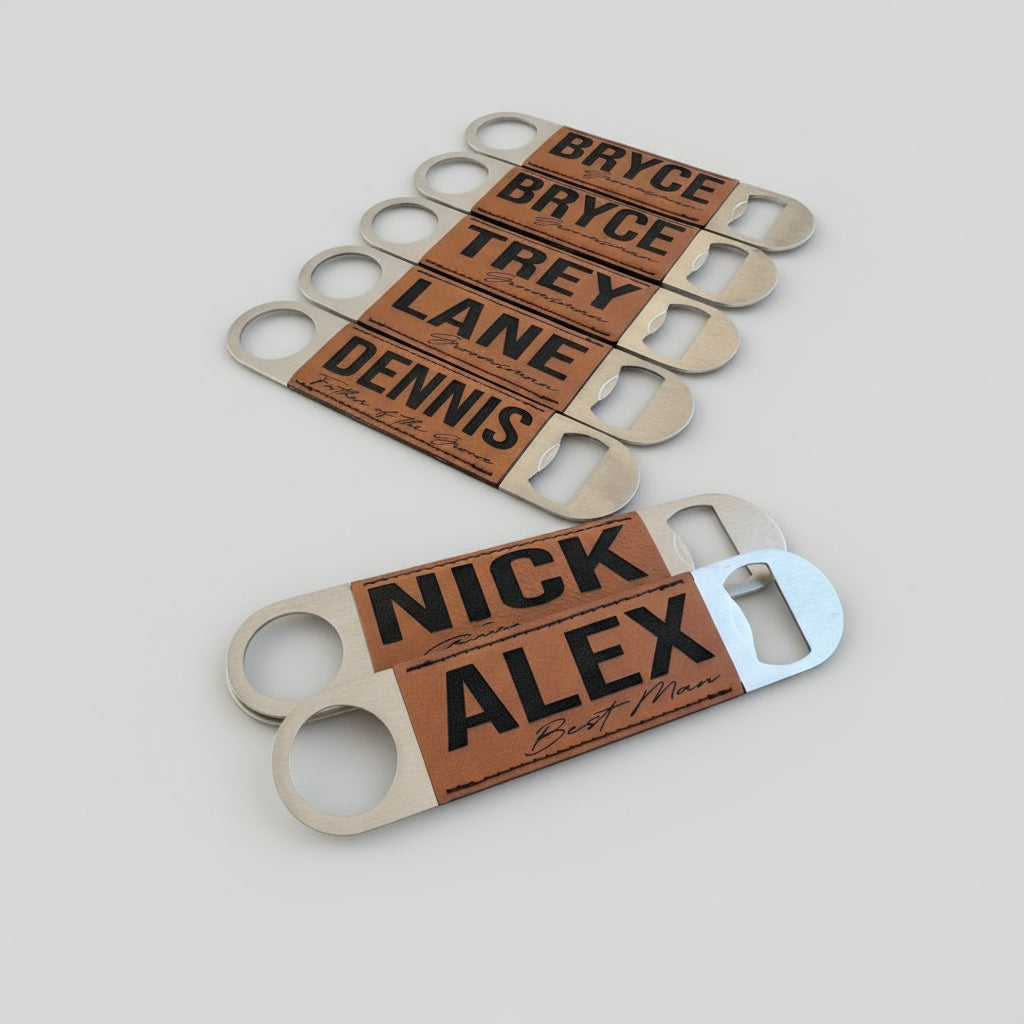 Personalized Engraved Leatherette Bottle Opener — Custom Gift