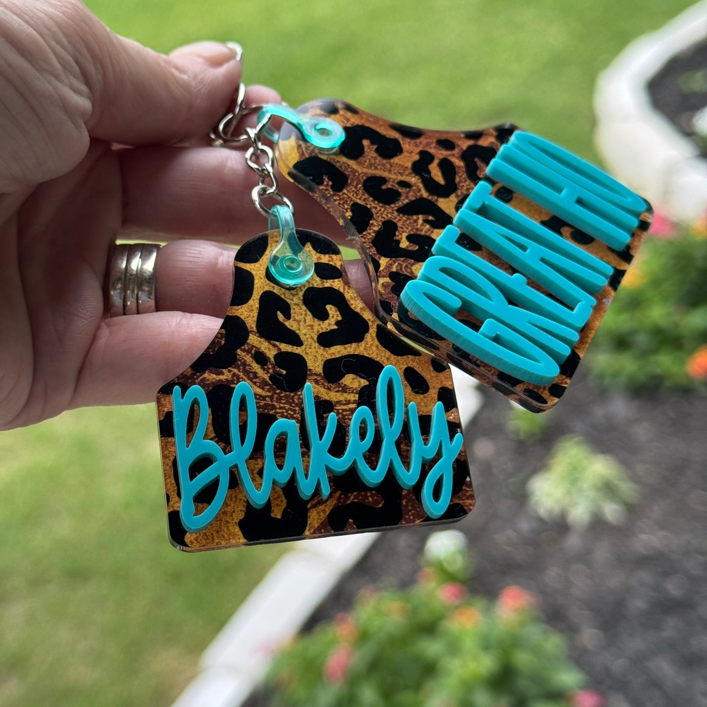 Cheetah Leopard Print Cow Tag Shape Keychain Personalized