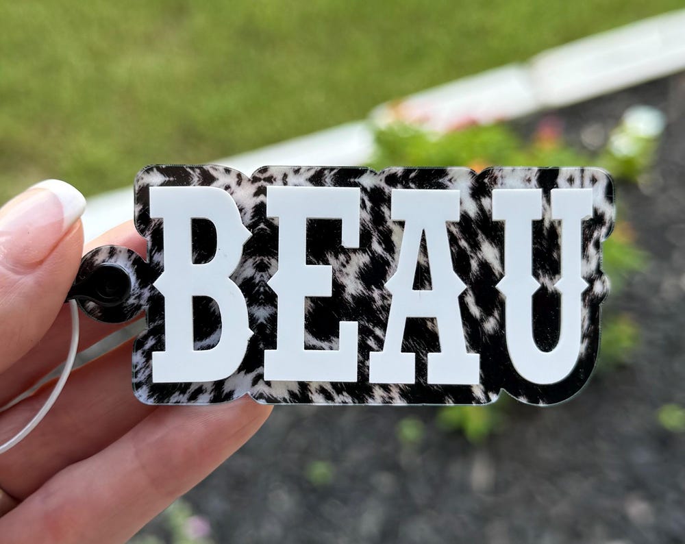 Black and White Cowhide Personalized Keychains