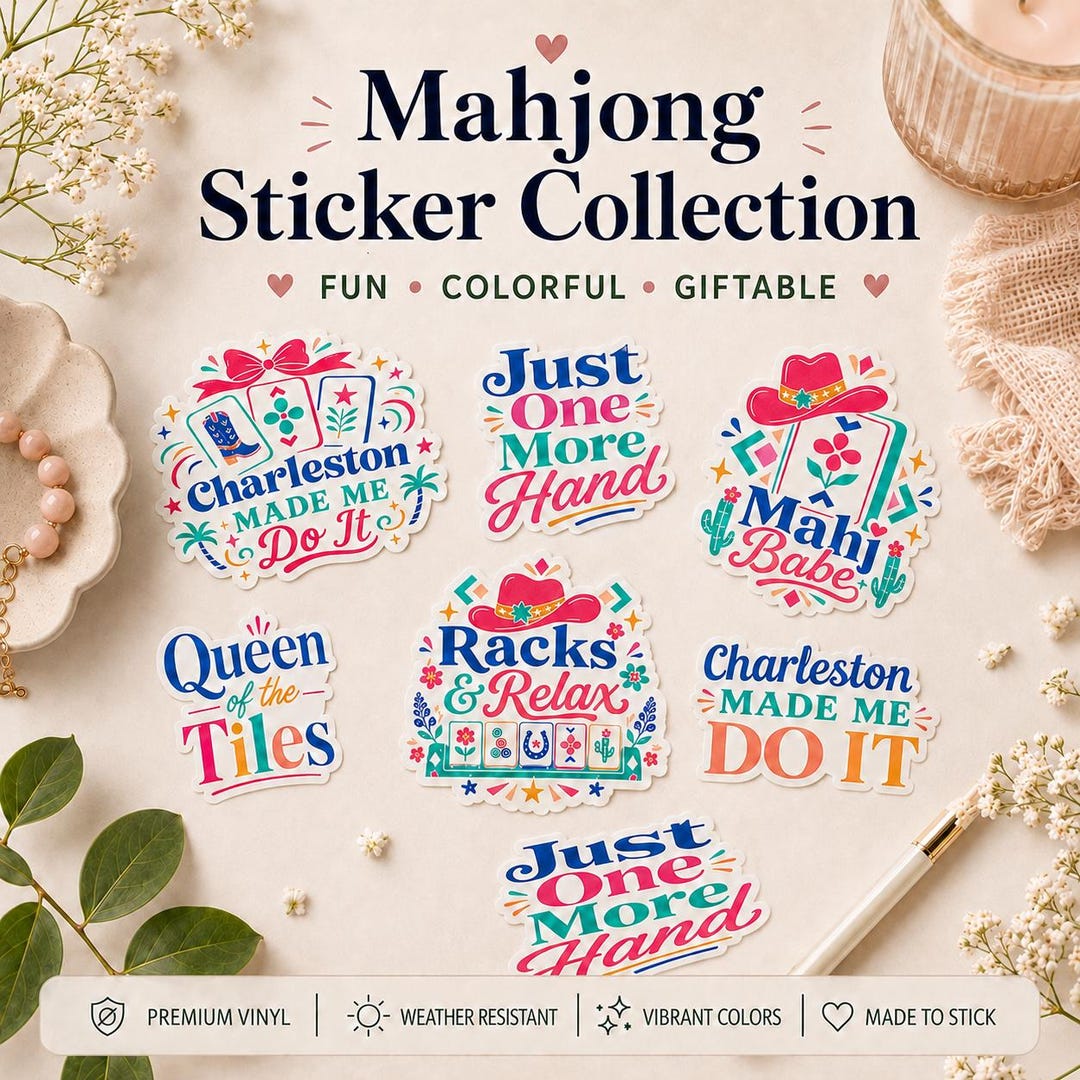 Mahjong stickers on tumbler and water bottle