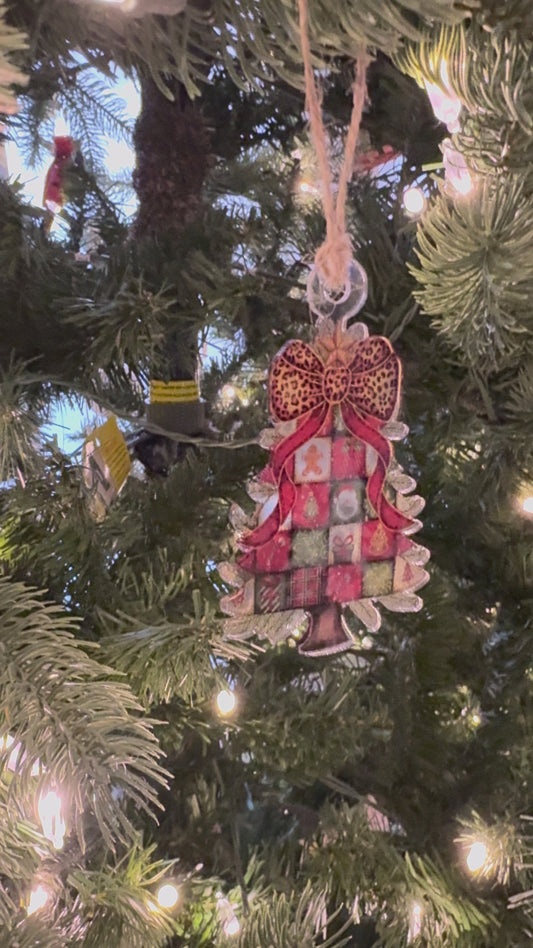 Christmas Tree Ornament Cheetah Print Bow Design